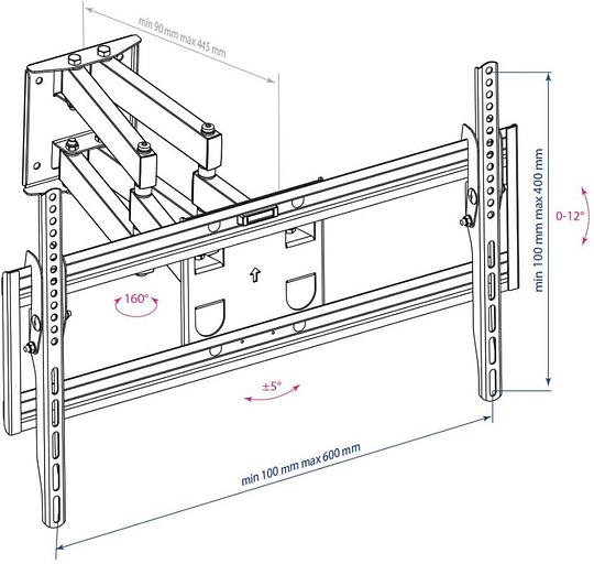 Кронштейн для телевизора Arm Media PT-16 черный 22"-65" макс.40кг настенный поворотно-выдвижной и наклонный фото 2