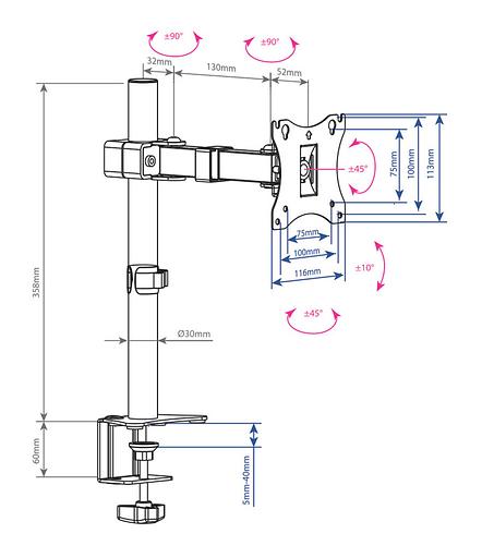 Кронштейн для мониторов Arm Media LCD-T02 черный 15"-32" макс.7кг настольный поворот и наклон фото 2