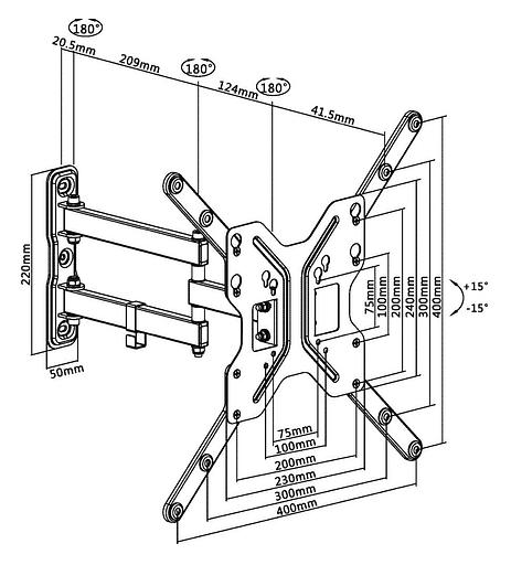 Кронштейн для телевизора Ultramounts UM 905 черный 23"-55" макс.30кг настенный поворотно-выдвижной и наклонный фото 2