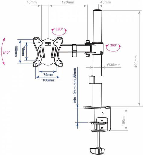Кронштейн для мониторов Arm Media LCD-T11 черный 15"-32" макс.12кг настольный поворот и наклон верт.перемещ. фото 2