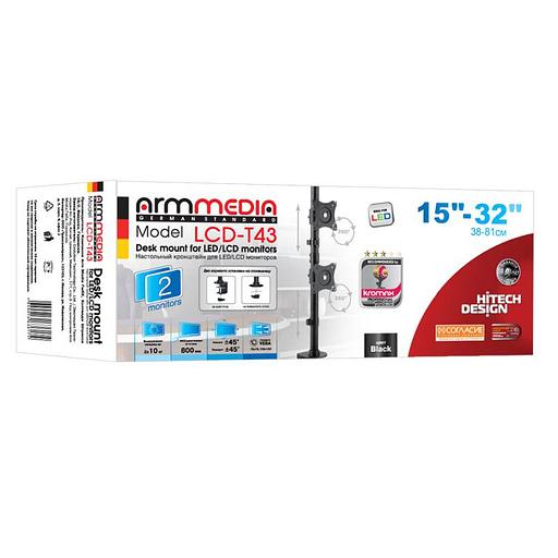 Кронштейн для мониторов Arm Media LCD-T43 черный 15"-32" макс.20кг настольный поворот и наклон верт.перемещ. фото 4