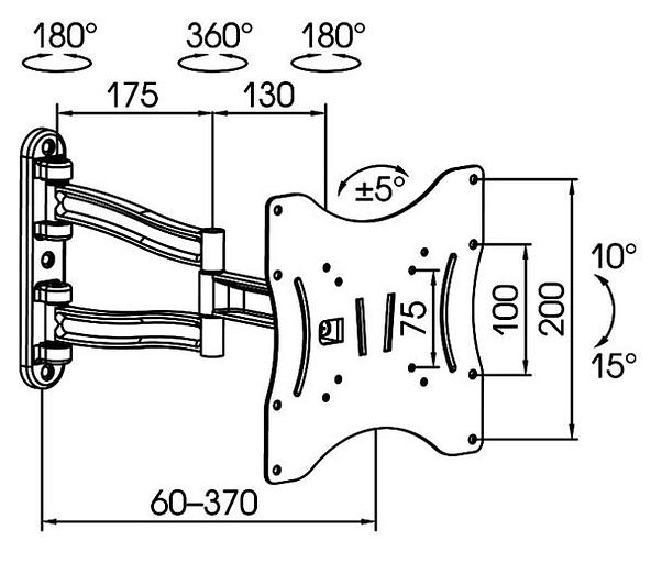 Кронштейн для телевизора Kromax TECHNO-3 серый 15"-40" макс.20кг настенный поворотно-выдвижной и наклонный фото 2