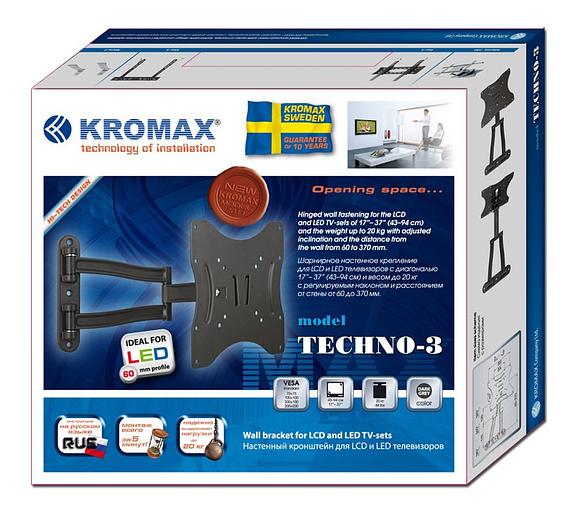 Кронштейн для телевизора Kromax TECHNO-3 серый 15"-40" макс.20кг настенный поворотно-выдвижной и наклонный фото 3