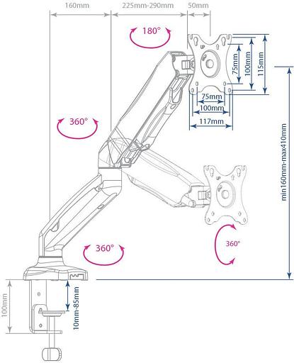 Кронштейн для мониторов Arm Media LCD-T21w белый 15"-32" макс.6.5кг настольный поворот и наклон верт.перемещ. фото 3