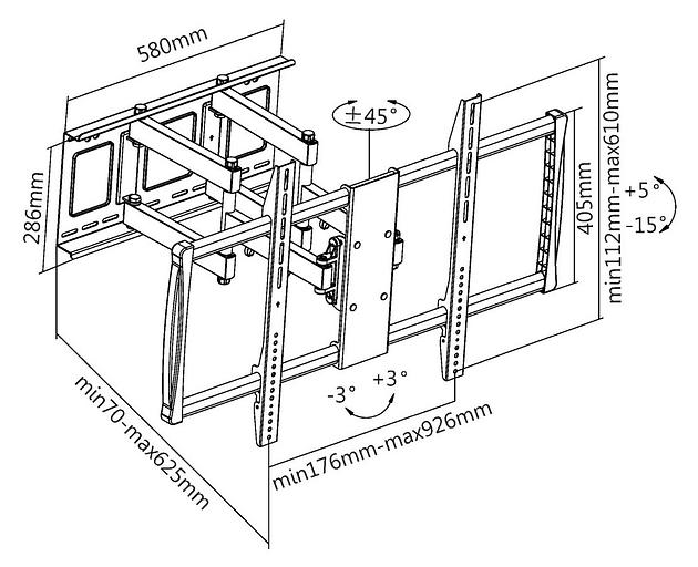 Кронштейн для телевизора Ultramounts UM 914 черный 60"-100" макс.80кг настенный поворотно-выдвижной и наклонный фото 2