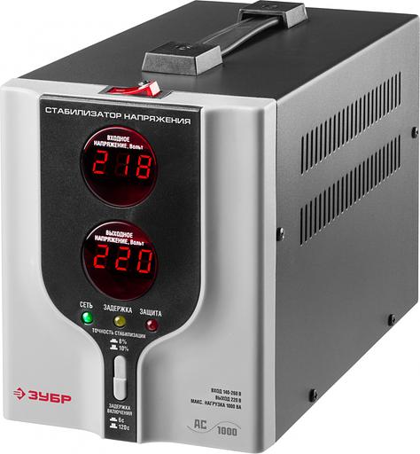 Стабилизатор напряжения Зубр АС 1000 электронный однофазный серый фото 1