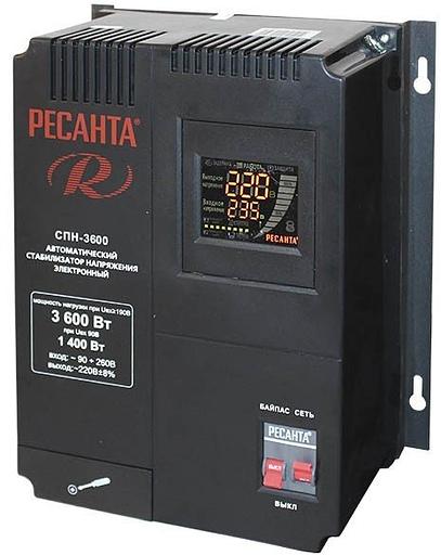 Стабилизатор напряжения Ресанта СПН-3600 электронный однофазный черный фото 1