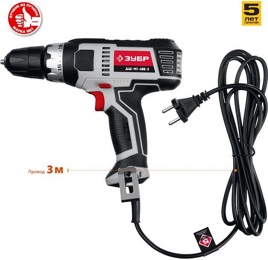 Дрель-шуруповерт Зубр ДШ-М1-400-2 400Вт патрон:быстрозажимной фото 5