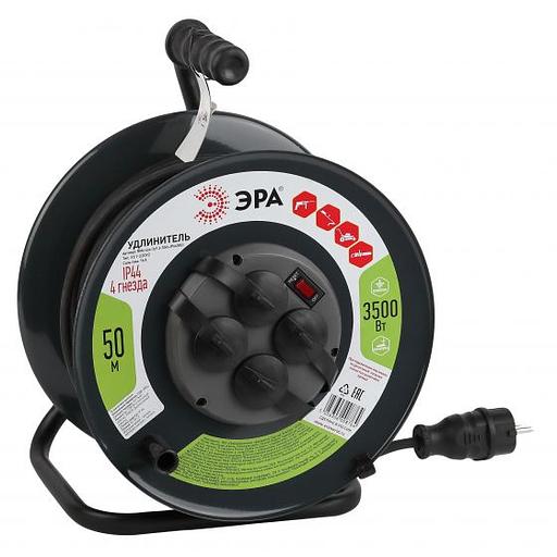 Удлинитель силовой Эра RMx-4es-3x1.5-50m-IP44(KG) (Б0046804) 3x1.5кв.мм 4розет. 50м ПВС 16A метал.катушка черный фото 1