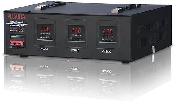 Стабилизатор напряжения Ресанта АСН-4500/3 электронный трехфазный серый фото 1