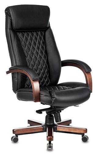 Кресло руководителя Бюрократ T-9924WALNUT черный кожа с подголов. крестовина металл/дерево фото 1