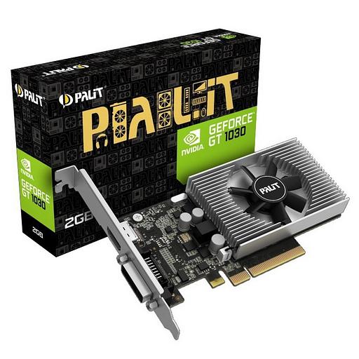 Видеокарта Palit PCI-E PA-GT1030 2GD4 nVidia GeForce GT 1030 2048Mb 64bit DDR4 1151/2100 DVIx1/HDMIx1/HDCP Ret low profile фото 1
