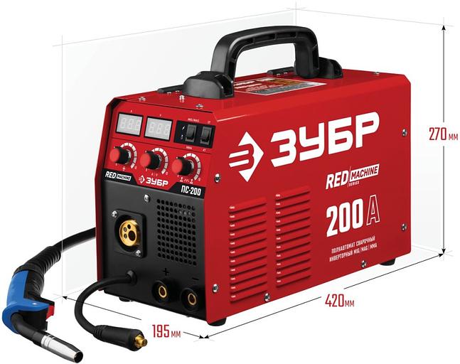 Сварочный полуавтомат Зубр ПС-200 инвертор MIG-MAG/ММА DC 6.4кВт фото 2