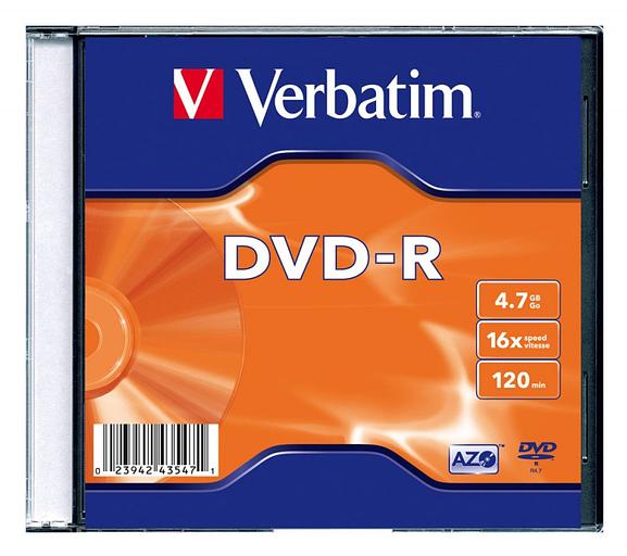 Диск DVD-R Verbatim 4.7Gb 16x Slim case (20шт) (43547) фото 1