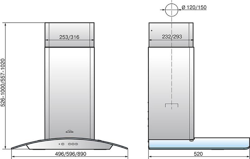 Вытяжка каминная Elikor Аметист 60П-430-К3Д черный/тонир. галоген управление: кнопочное (1 мотор) фото 2