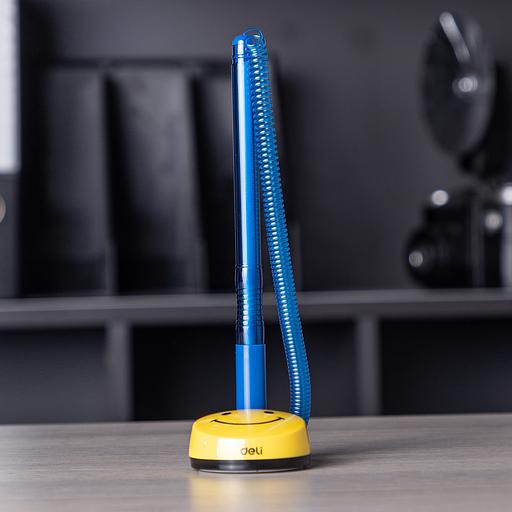 Ручка шариковая Deli EQ50-BL авт. на подставке 0.7мм резин. манжета синий/прозрачный синие чернила фото 9