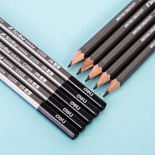 Карандаш чернографит. Deli EC005-2B 2B шестигран. ластик коробка картонная (12шт) фото 5