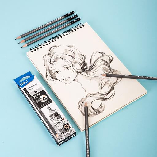 Карандаш чернографит. Deli EC005-2B 2B шестигран. ластик коробка картонная (12шт) фото 8