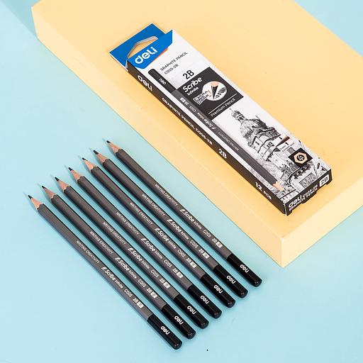 Карандаш чернографит. Deli EC005-2B 2B шестигран. ластик коробка картонная (12шт) фото 9