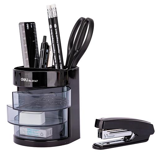 Настольный набор Deli E38253 (12 предметов) пластик черный фото 2