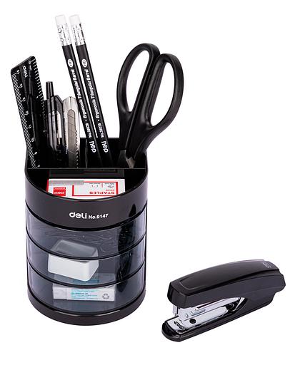 Настольный набор Deli E38253 (12 предметов) пластик черный фото 4