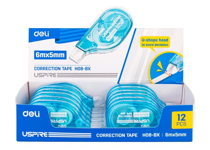 Лента коррект. Deli EH08-BX 6мх5мм голубой корпус белый дисплей картонный фото 5