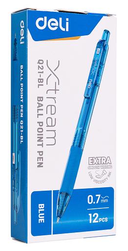 Ручка шариковая Deli EQ21-BL X-tream авт. 0.7мм резин. манжета синий/прозрачный синие чернила фото 5
