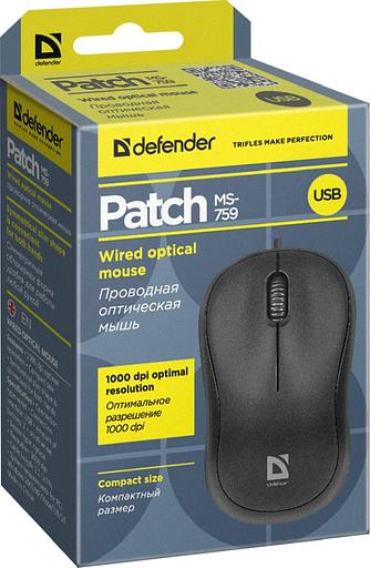 Defender Проводная оптическая мышь Patch MS-759 черный,3 кнопки,1000 dpi Defender Patch MS-759 черный (52759) фото 4