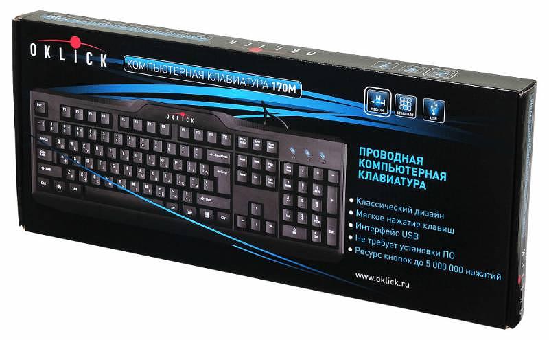 Клавиатура Оклик 170M черный USB фото 7