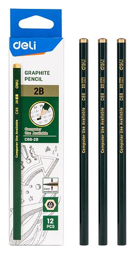 Карандаш чернографит. Deli EC88-2B 2B шестигран. липа ластик коробка картонная (12шт) фото 1