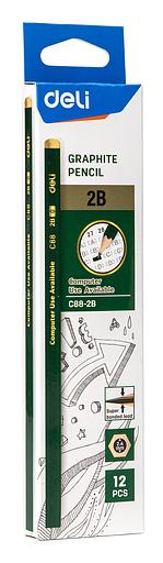 Карандаш чернографит. Deli EC88-2B 2B шестигран. липа ластик коробка картонная (12шт) фото 7