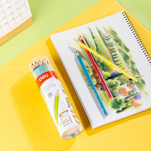 Карандаши цветные Deli EC112-24 Enovation трехгранные пластик 24цв. карт.тубус (24шт) фото 3