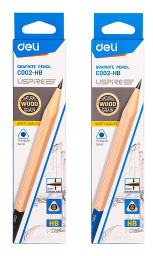 Карандаш чернографит. Deli EC002-HB Uspire HB трехгран. липа ластик коробка картонная (12шт) фото 1
