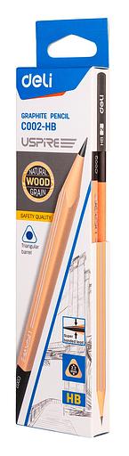 Карандаш чернографит. Deli EC002-HB Uspire HB трехгран. липа ластик коробка картонная (12шт) фото 4