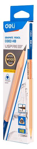 Карандаш чернографит. Deli EC002-HB Uspire HB трехгран. липа ластик коробка картонная (12шт) фото 5
