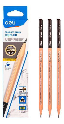 Карандаш чернографит. Deli EC002-HB Uspire HB трехгран. липа ластик коробка картонная (12шт) фото 8