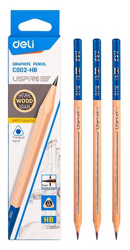 Карандаш чернографит. Deli EC002-HB Uspire HB трехгран. липа ластик коробка картонная (12шт) фото 9