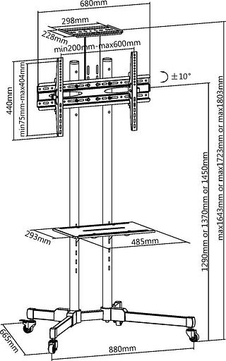 Подставка для телевизора Ultramounts UM 262 черный 37"-75" макс.50кг напольный мобильный фото 2