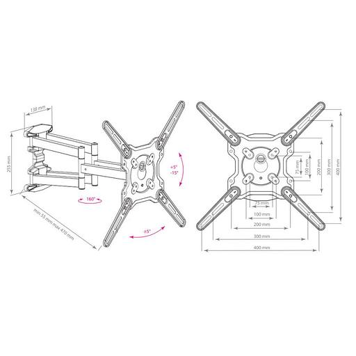 Кронштейн для телевизора Kromax OPTIMA-407 серый 22"-65" макс.45кг настенный поворот и наклон фото 2