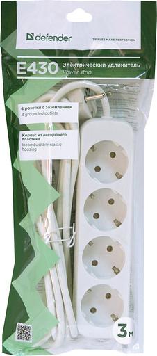 Сетевой удлинитель Defender E430 3м (4 розетки) белый (пакет ПЭ) фото 4