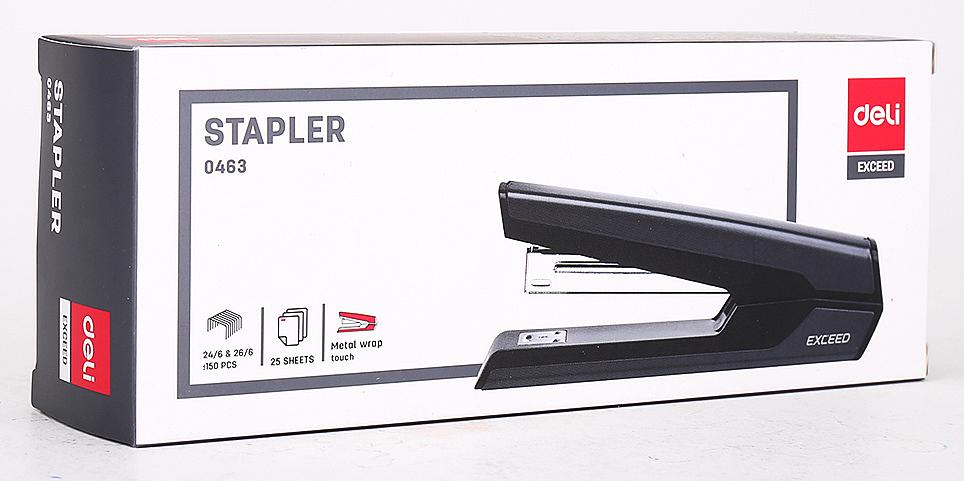 Степлер настольный Deli E0463Black Exceed 24/6 26/6 (25листов) черный 100скоб металл закрытый/открытый коробка фото 3