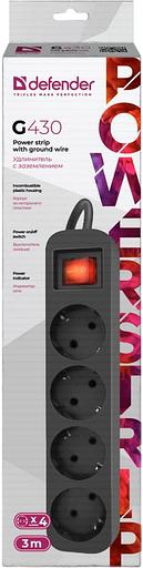 Сетевой удлинитель Defender G430 3м (4 розетки) черный (коробка) фото 4