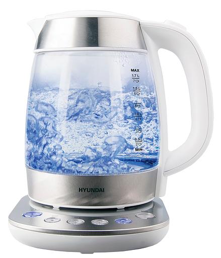 Чайник электрический Hyundai HYK-G4033 1.7л. 2200Вт белый/серебристый (корпус: стекло) фото 1