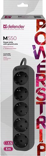 Сетевой удлинитель Defender M550 5м (5 розеток) черный (коробка) фото 3