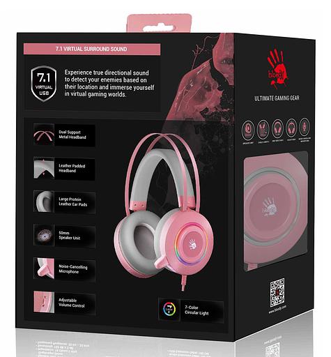 Наушники с микрофоном A4Tech Bloody G521 розовый 2.3м мониторные USB оголовье (G521 ( PINK )) фото 4