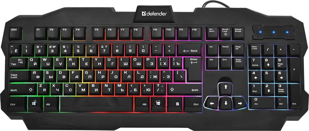 Клавиатура Defender Ultra HB-330L черный USB LED (подставка для запястий) фото 2