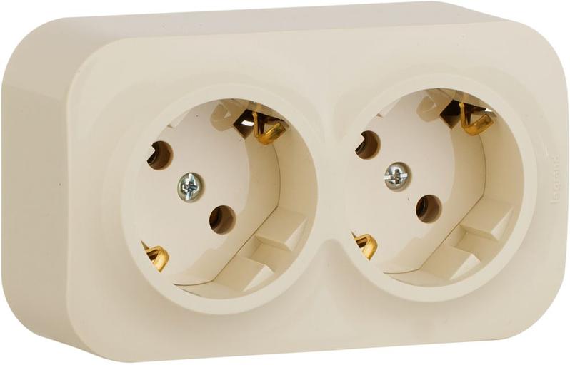 Блок силовая (2розет.) Legrand Quteo (782263) откр. зазем. IP20 слоновая кость фото 1