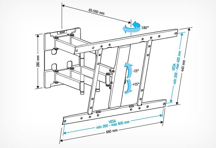 Кронштейн для телевизора Holder LCD-SU6602-B черный 26"-60" макс.45кг настенный поворот фото 3