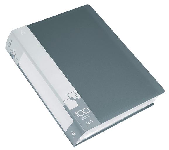 Папка с 100 прозр.вклад. Бюрократ -BPVN100GREY A4 пластик 0.8мм торц.карм с бум. встав серый фото 1