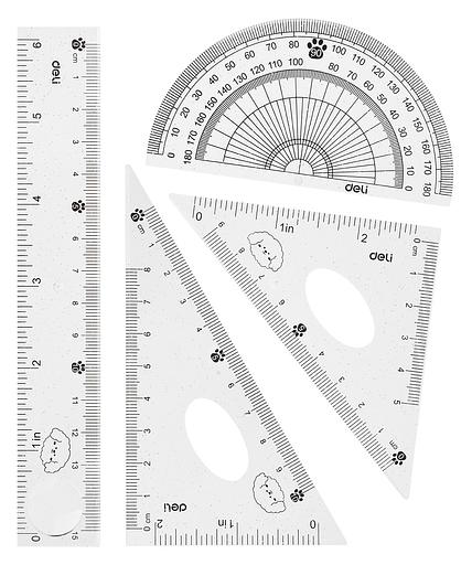 Набор линеек Deli MiYou EH657 пластик дл.15см ассорти компл.:лин.15см./треуг.2шт./трансп. пластиковый пакет с европодв. фото 1